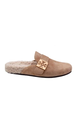 Shearling Beige Mules Metallic Remdetaljer