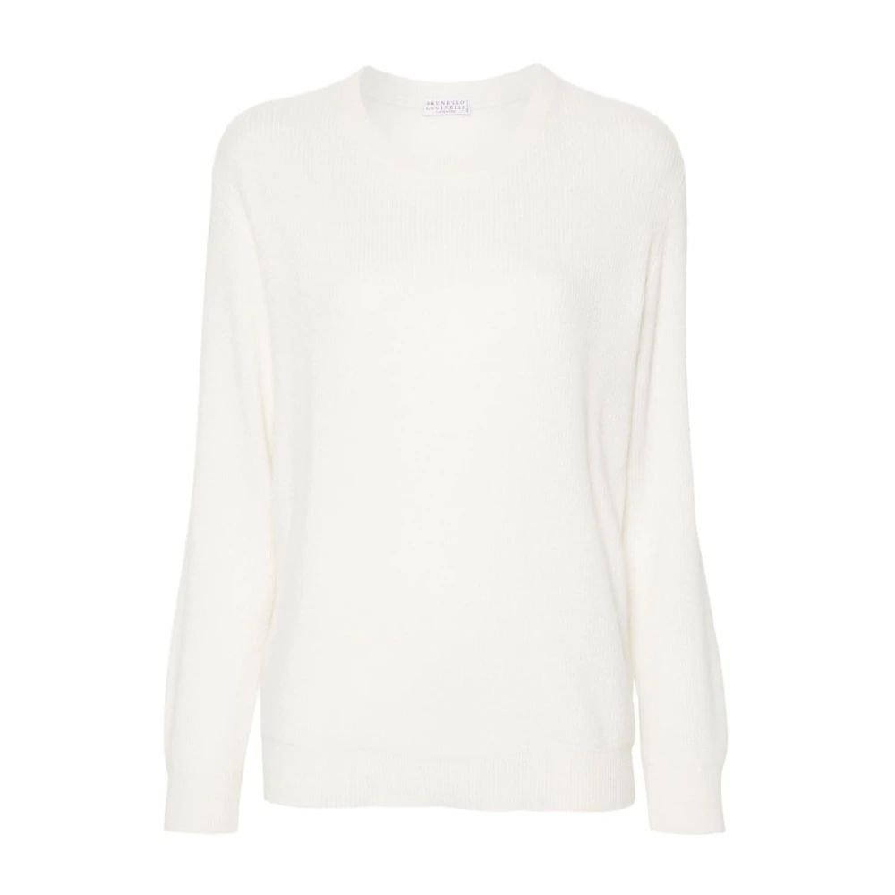 BRUNELLO CUCINELLI Luxe Cashmere Gebreide Trui Beige White Dames