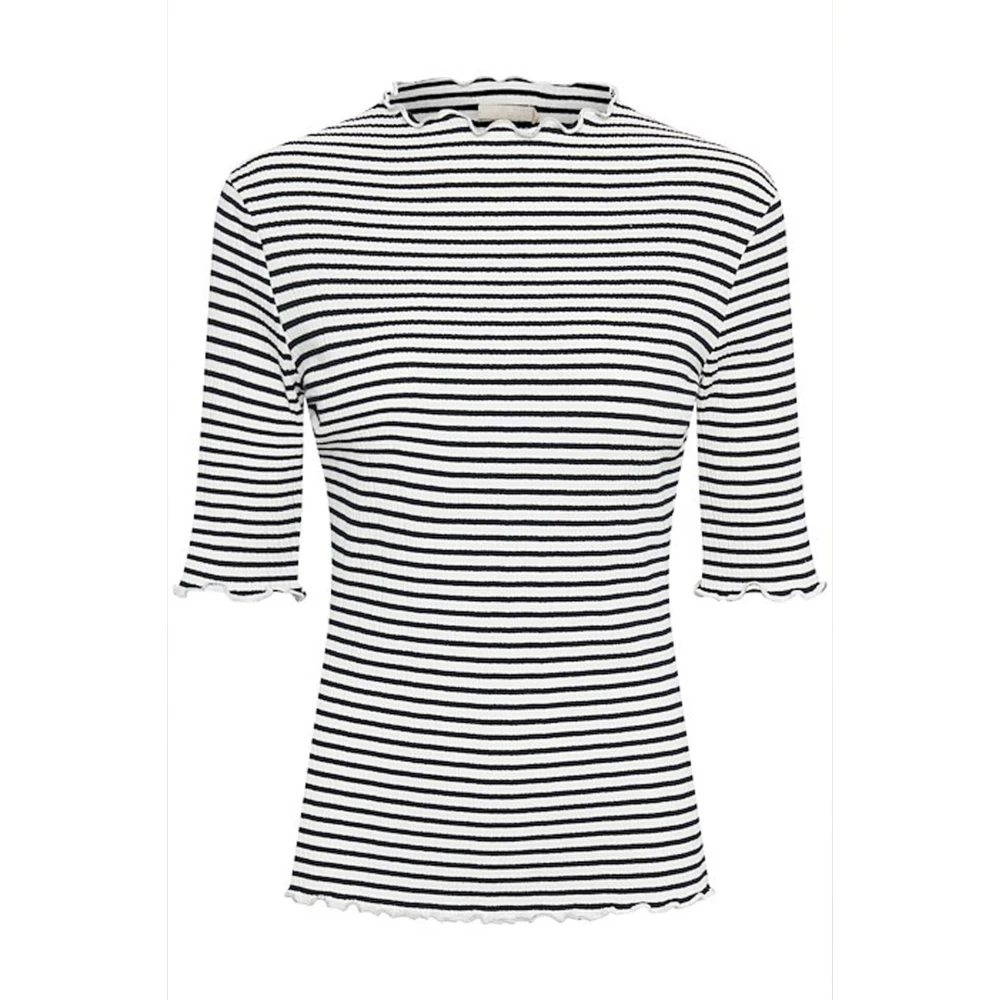 Karen by Simonsen Gestreepte T-shirt met Ruchedetails Multicolor Dames