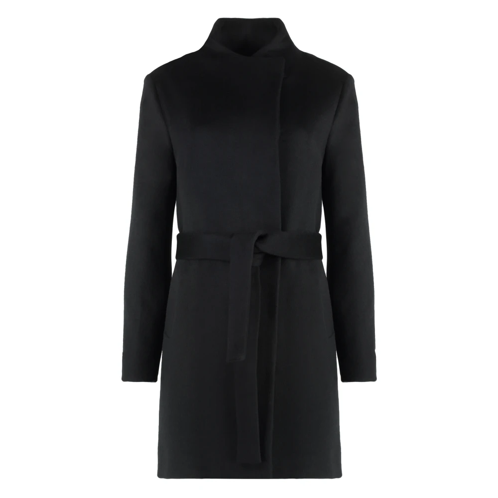 Calvin Klein Gebonden Wollen Jas met Zakken Black Dames
