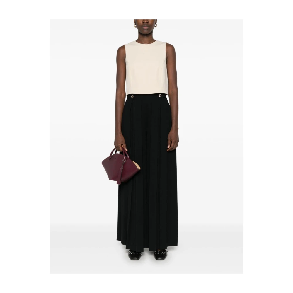 Twinset Zwarte Wijde Broek met Plooien Black Dames