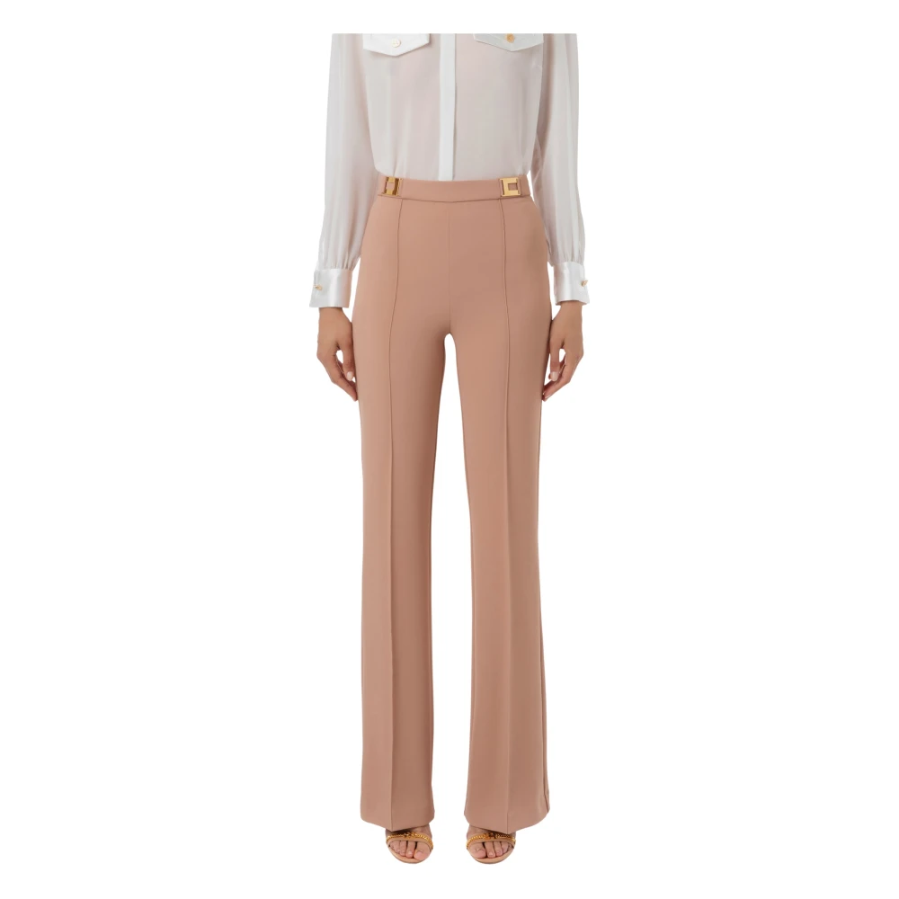 Elisabetta Franchi Hoge taille palazzo broek in nude Beige Dames