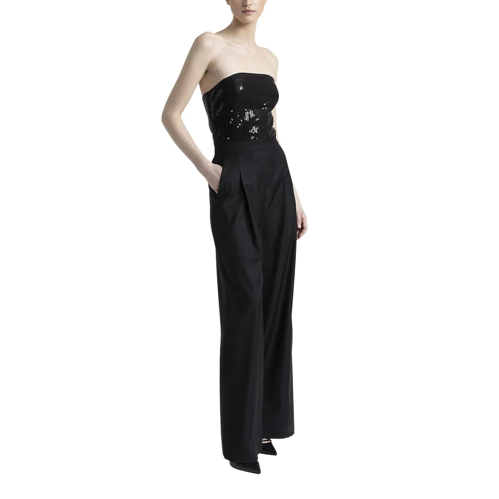 PESERICO Mouwloze twill jumpsuit met pailletten Black Dames