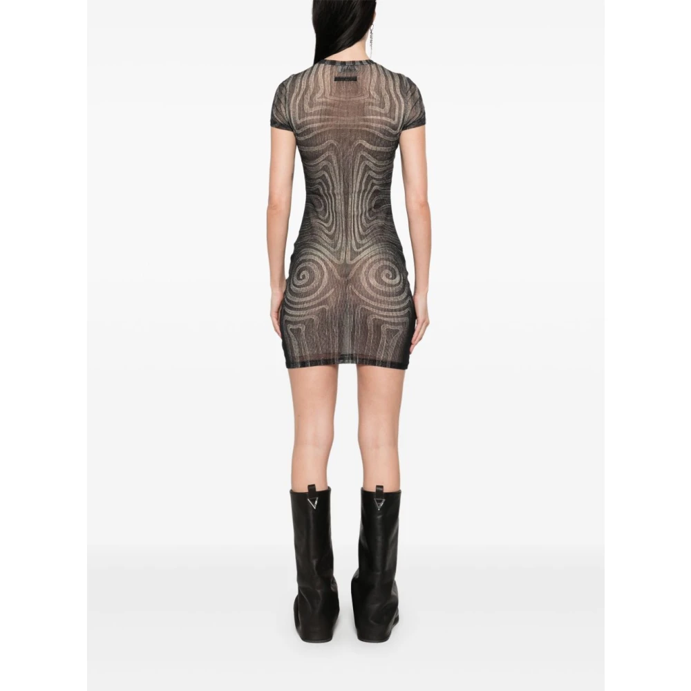 Jean Paul Gaultier Zwarte Spiraal Mesh Korte Jurk Black Dames