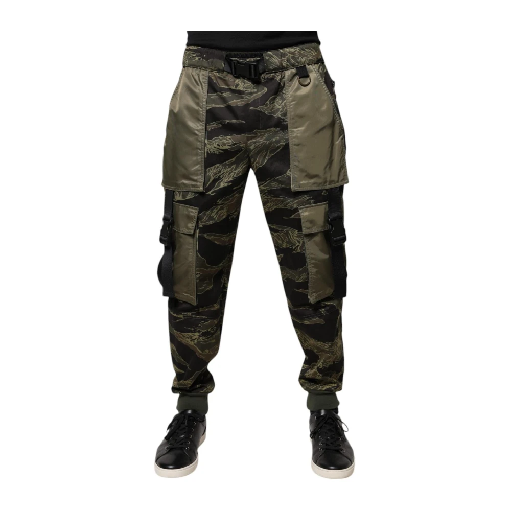 Dolce & Gabbana Men's Multicolor Suit Trousers, S, Green Tiger Camo Cargo Jogger Trousers