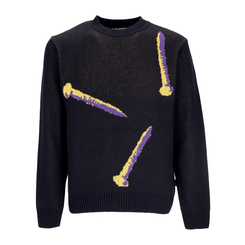 Iuter Zwarte Crewneck Geborduurde Trui Black Heren