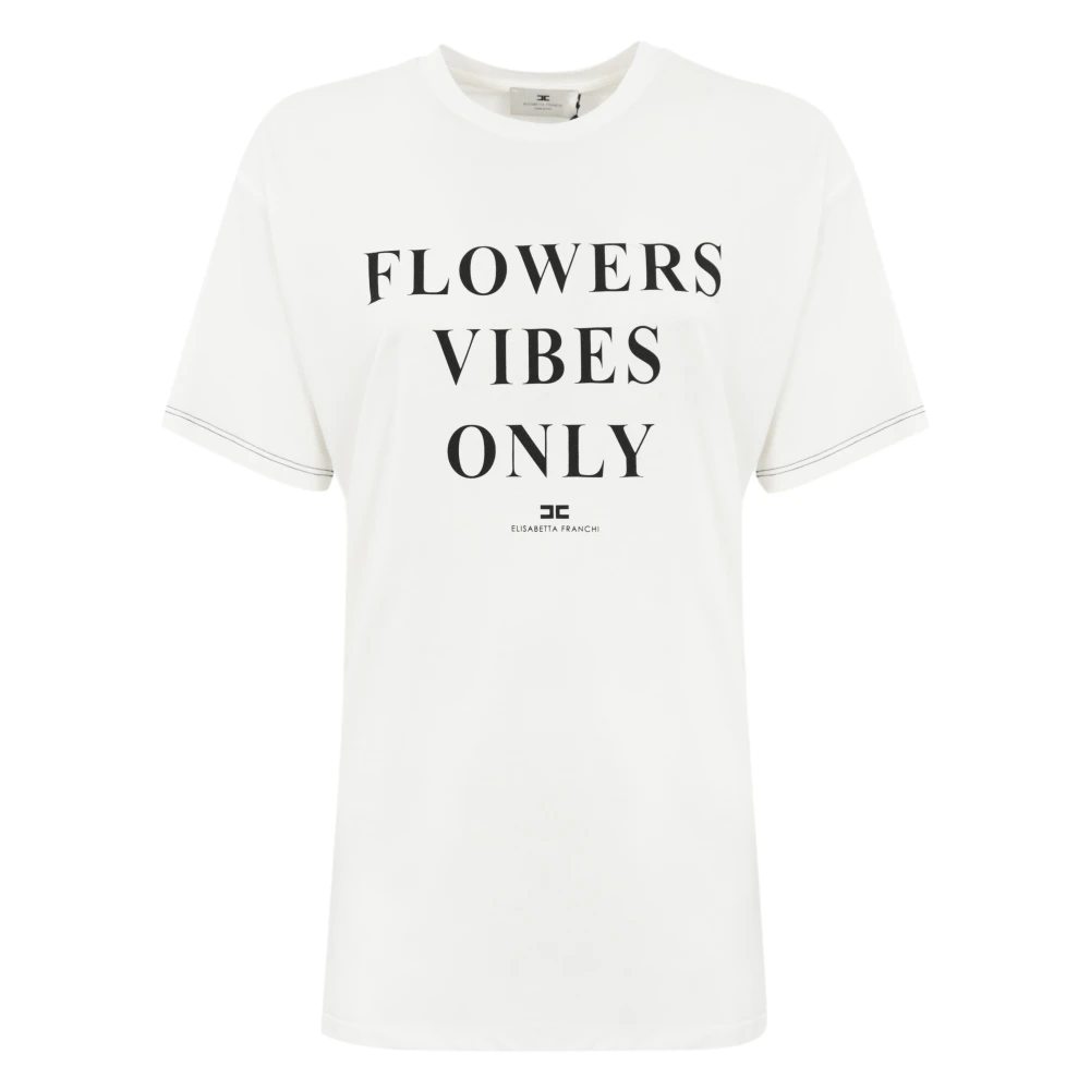 Elisabetta Franchi Katoenen Jersey T-shirt met Letterprint White Dames