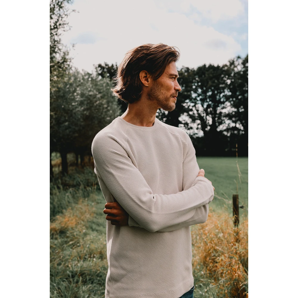 Kultivate Oblique Crew Neck Jumper Beige Heren