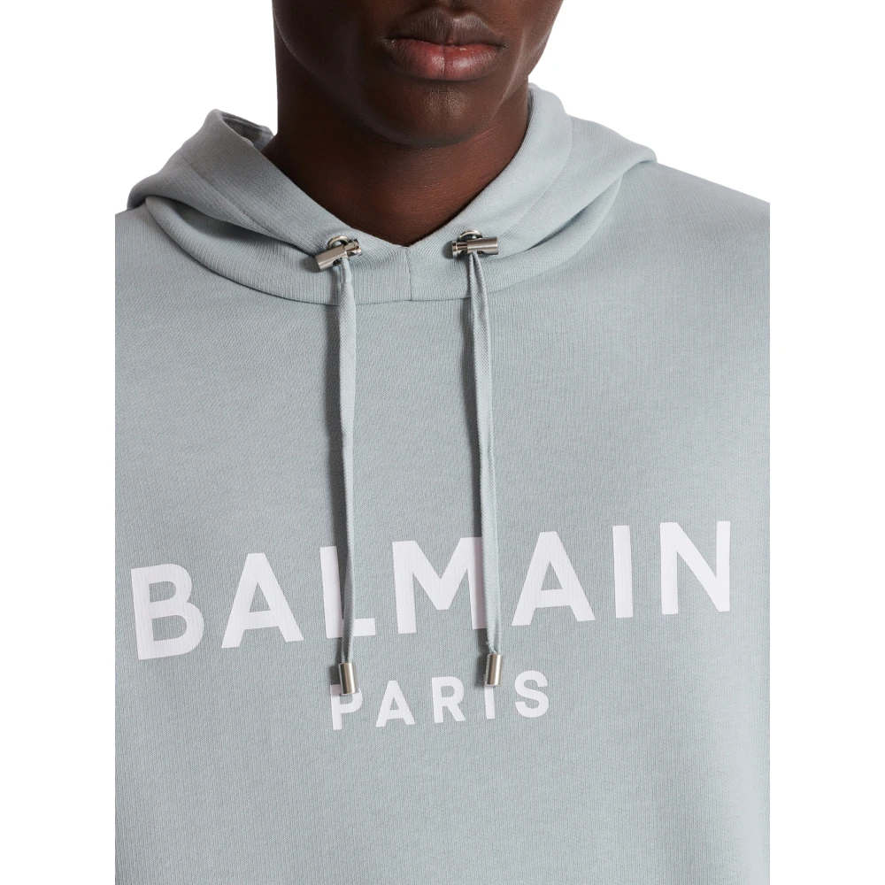 Balmain Printed Pari Hoodie Gray Heren