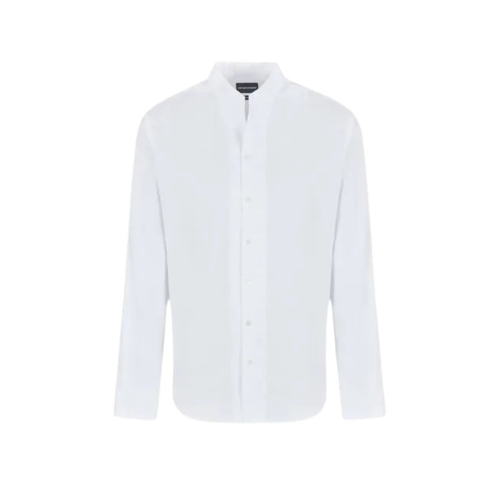 Emporio Armani Witte Koreaanse Kraag Lange Mouw Overhemd White Heren