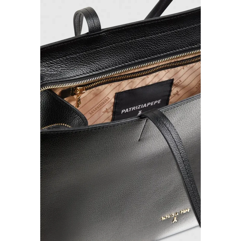 PATRIZIA PEPE Minimalistische Zwarte Leren Winkelmand Black Dames