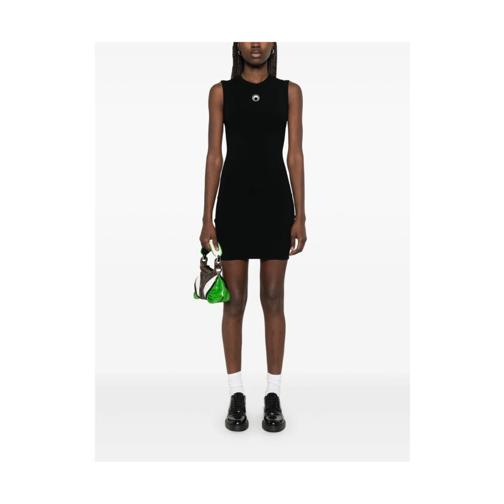 Marine Serre Zwarte Mouwloze Crew Neck Jurk Black Dames