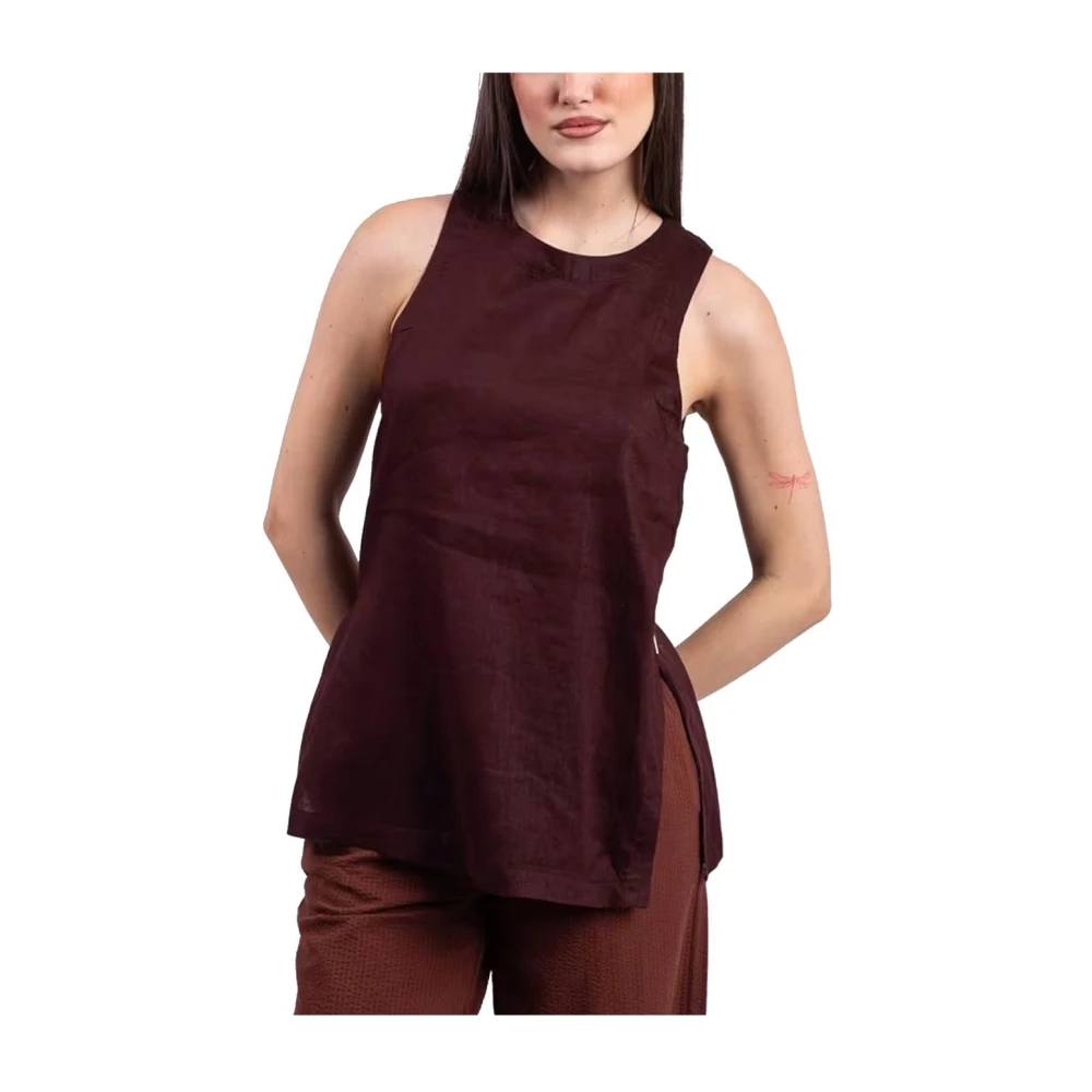 Ecoalf Brown Relaxed Linen Tunic - Female - Tunics - Xs - Blouses & Shirts