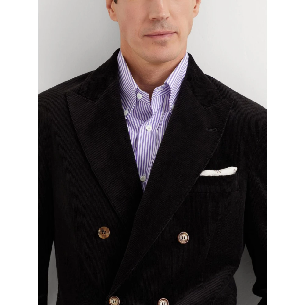 BRUNELLO CUCINELLI Zwarte Dubbel-Borst Katoen-Kasjmier Jas Black Heren