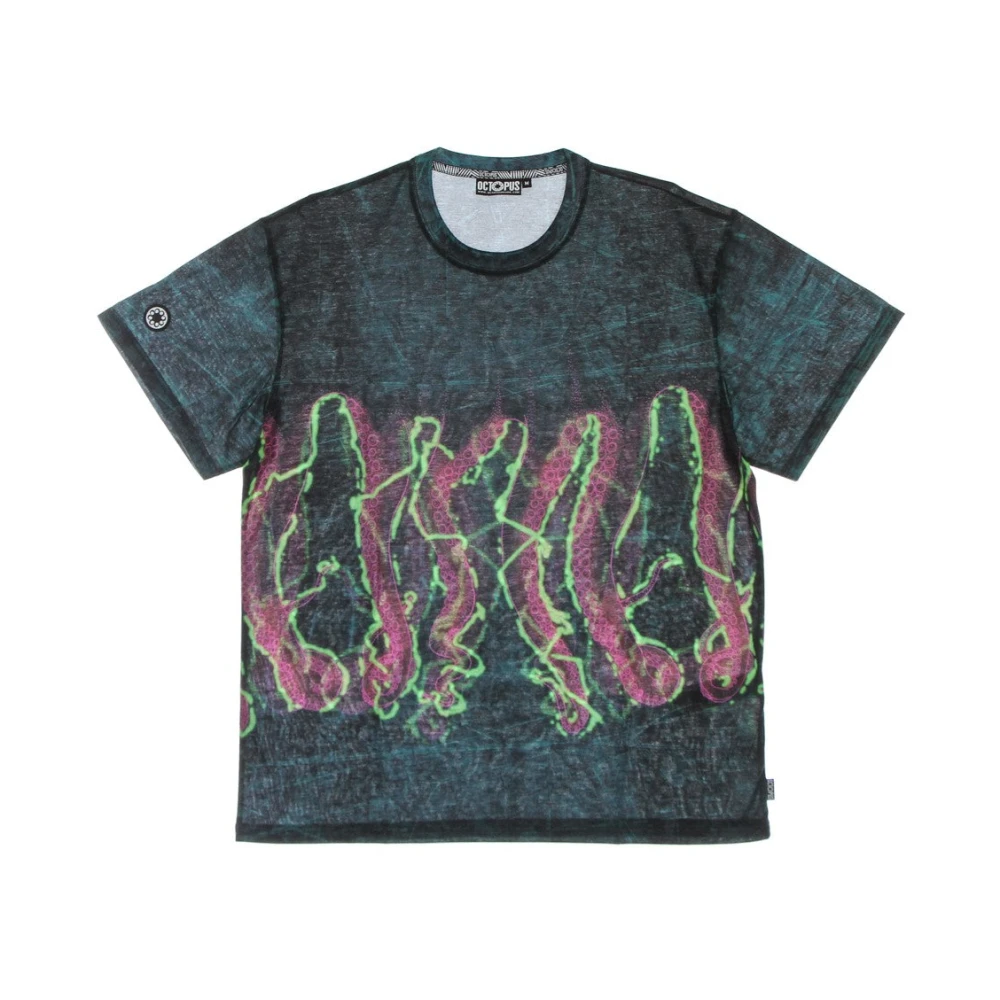 Octopus Zwarte Shake Tee met Tentakel Print Multicolor Heren