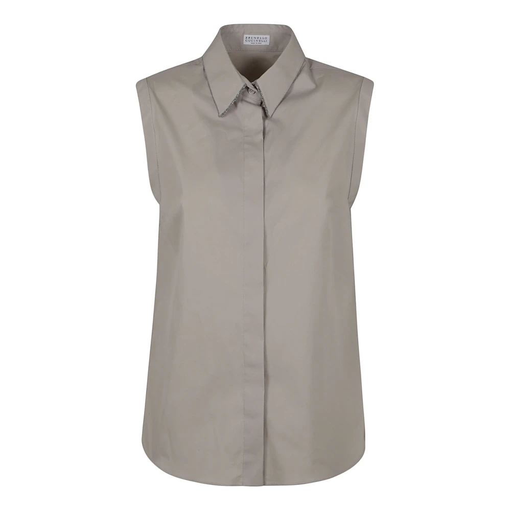 BRUNELLO CUCINELLI Grijze Stretch Katoenen Popeline Overhemd Gray Dames