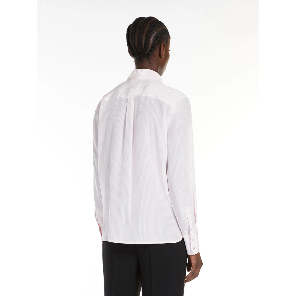 Max Mara Studio Gestreepte Crepe de Chine Blouse Pink Dames