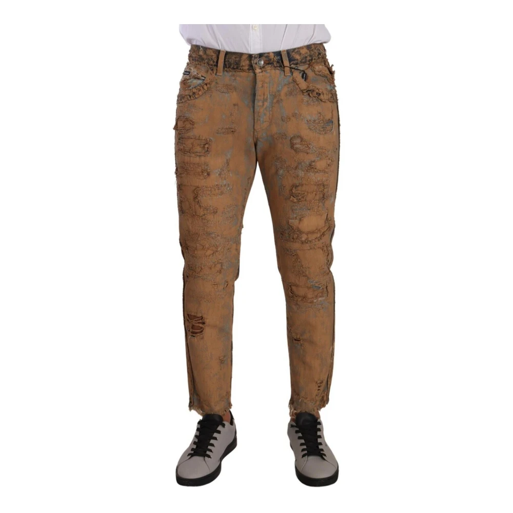 Dolce & Gabbana Men's Brown Distressed Denim Trouser Jeans