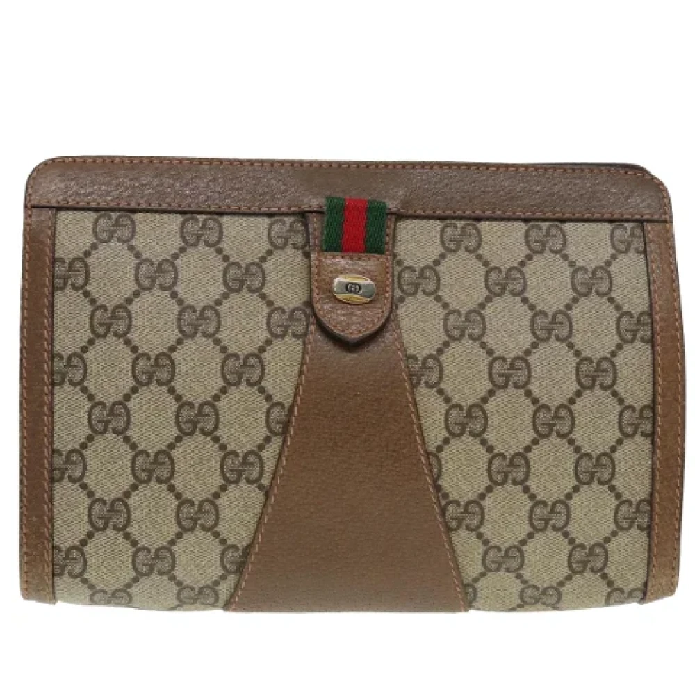 Gucci Vintage Pre-owned Canvas clutches Beige Dames