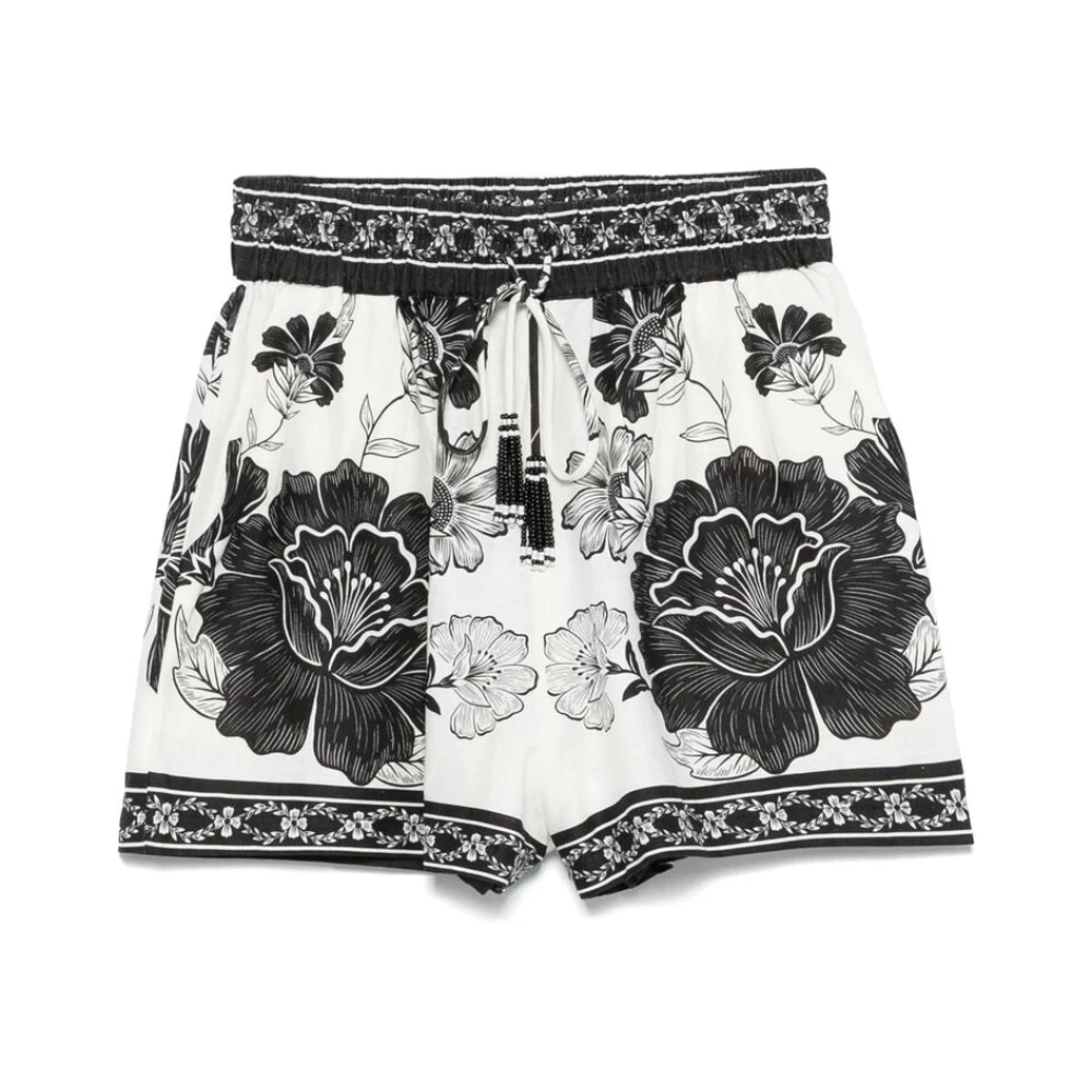 Farm Rio Witte elastische shorts met trekkoord in de taille Multicolor Dames
