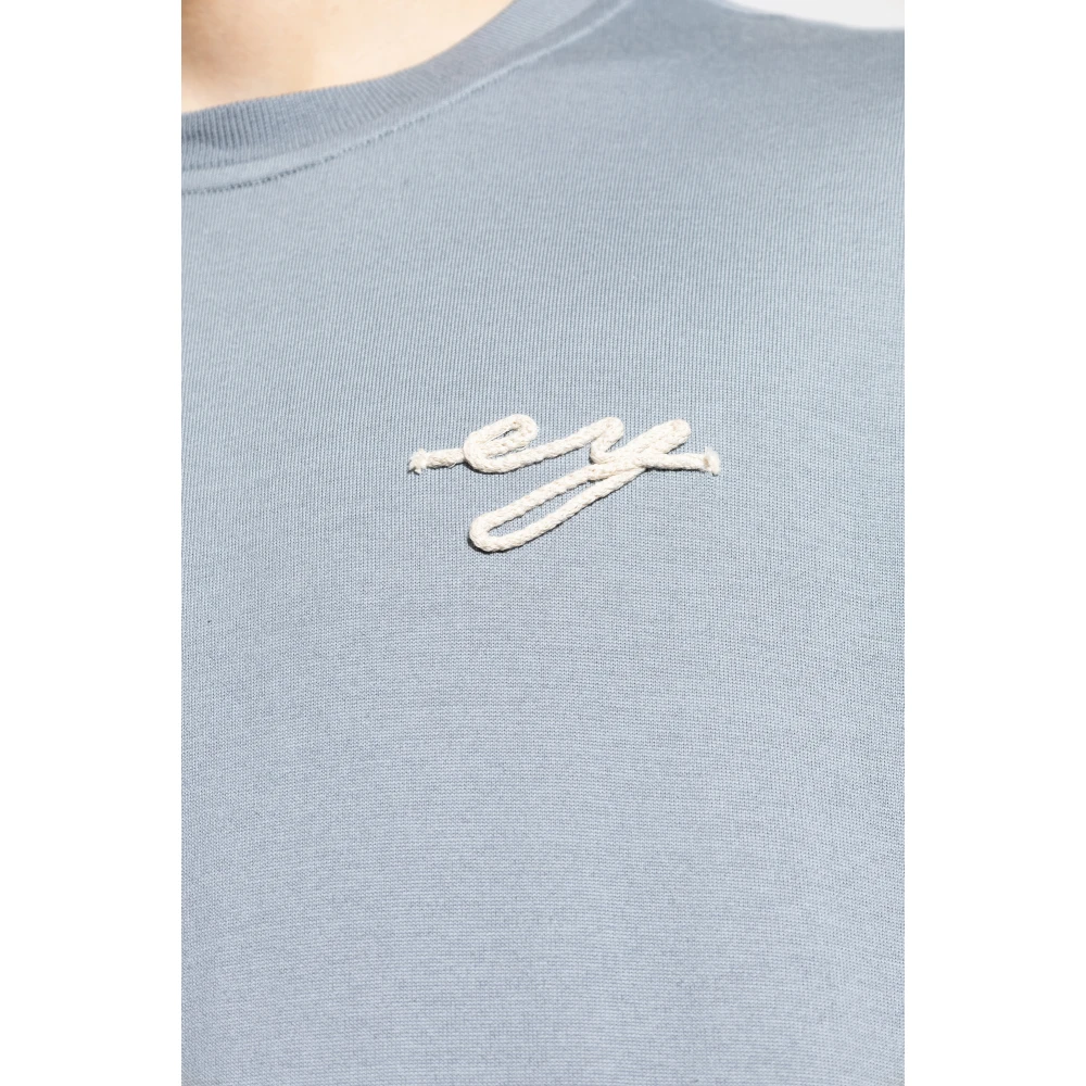 Eleventy Katoenen T-shirt met geborduurd logo Blue Heren