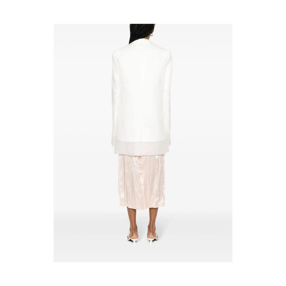 SPORTMAX Witte Zijde Laag Jas met Organza Overlay White Dames
