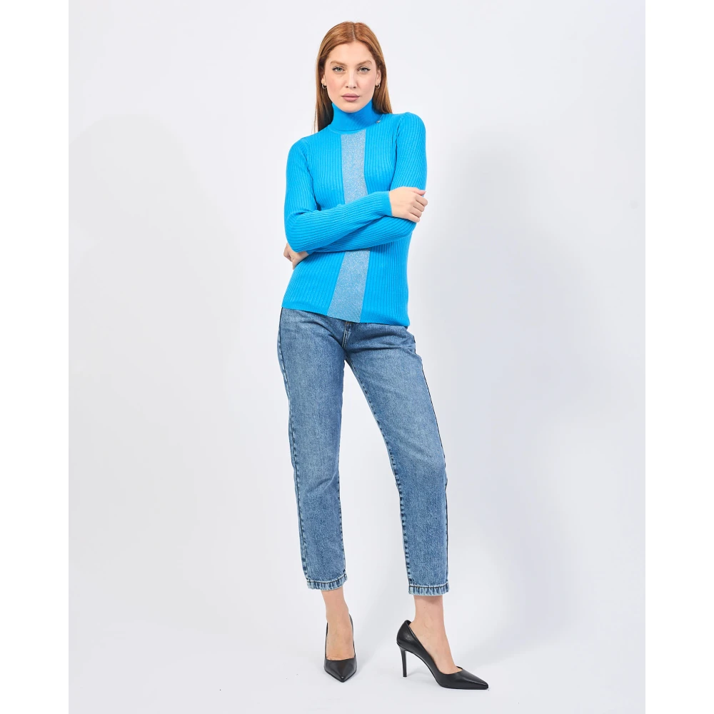 Gaudi Blauwe Geribbelde Trui met Lurex Details Blue Dames