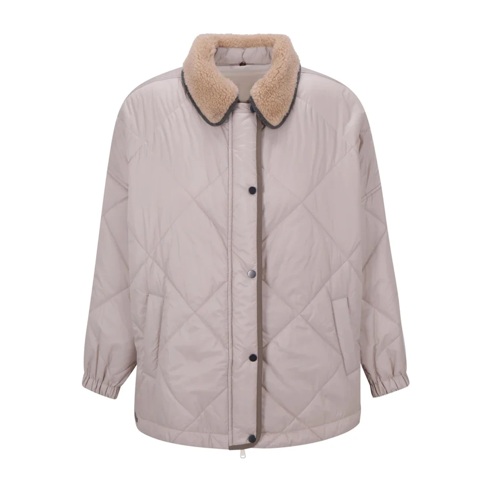 BRUNELLO CUCINELLI Gewatteerde jas met bouclé-effect halslijn Beige Dames