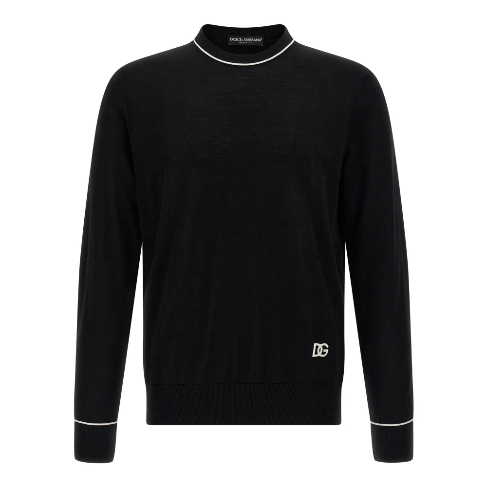 Dolce & Gabbana Men's Black Round-Neck Knitwear, M, Wool Crewneck Jumper