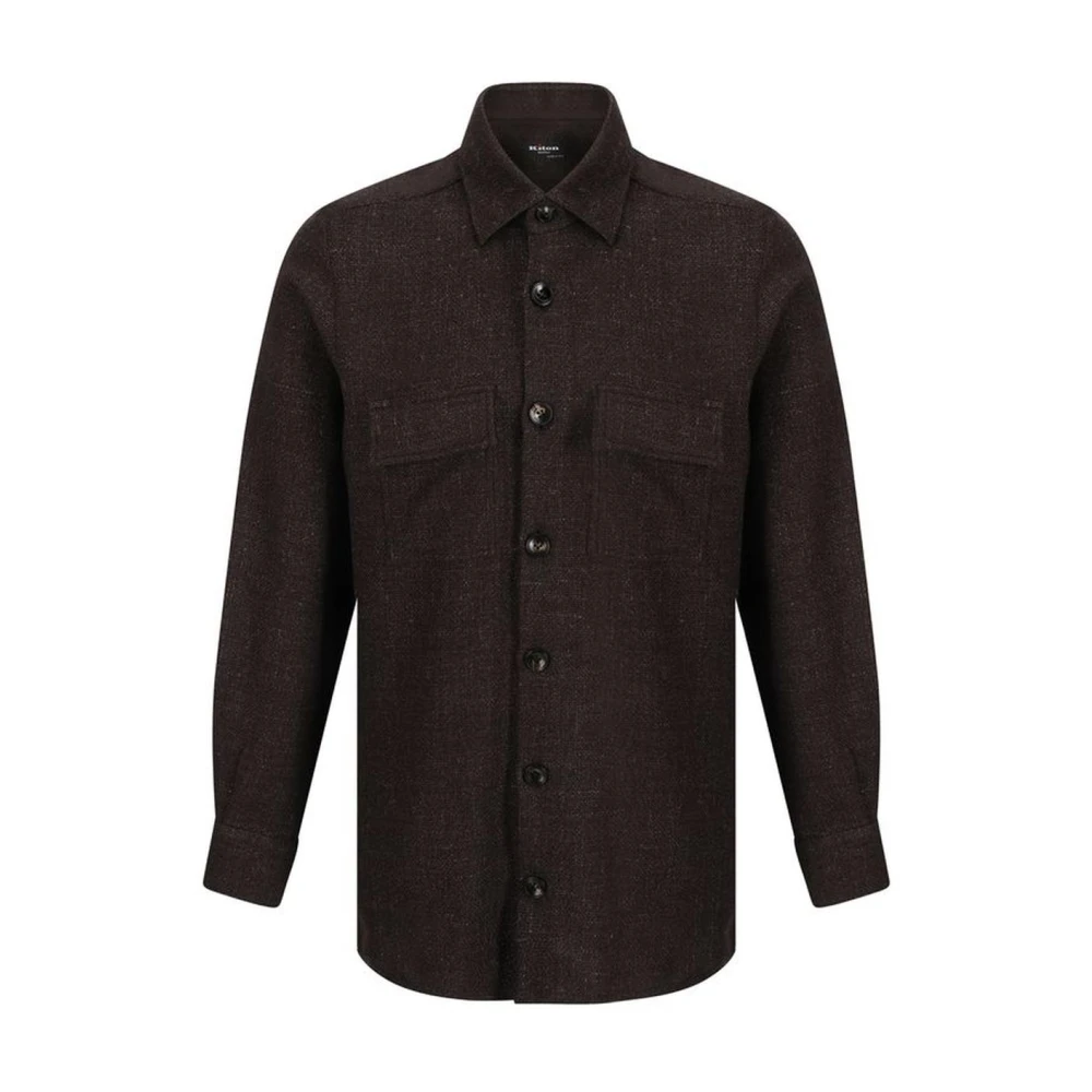 Kiton Klassieke wollen overhemd met zakken Brown Heren