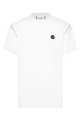Rundhalsad T-shirt med dragkedjor på ärmarna