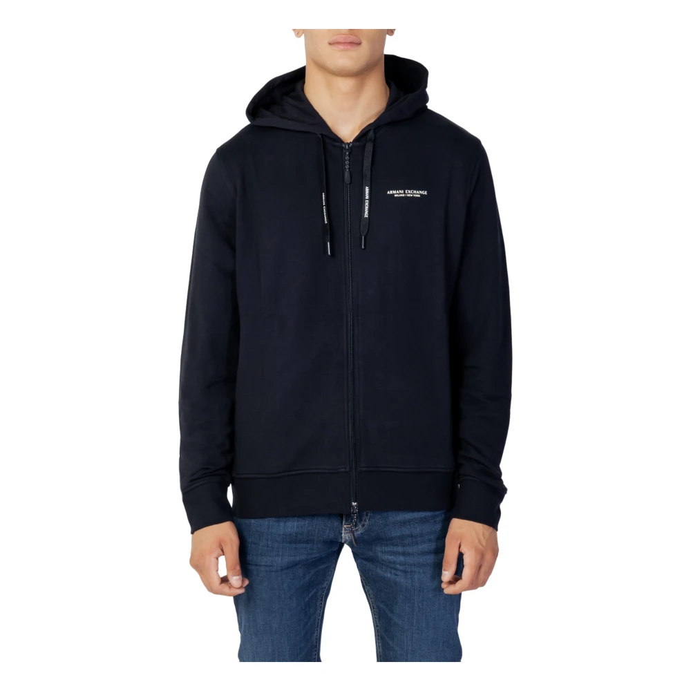 Armani Exchange Men's Black Zip-Throughs, S, Hooded Zip Sweatshirt