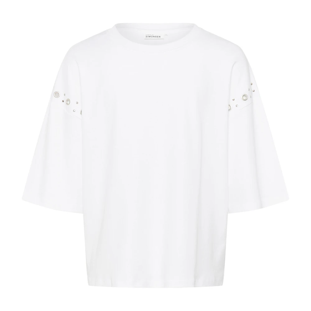 Karen by Simonsen Heldere Witte Tee Top met Slimme Details White Dames