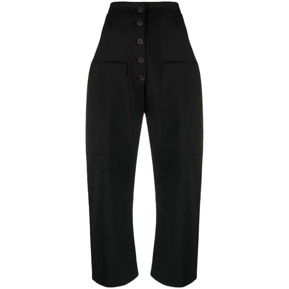 Studio Nicholson Zwarte Hoge Taille Broek met Knoopsluiting Black Dames