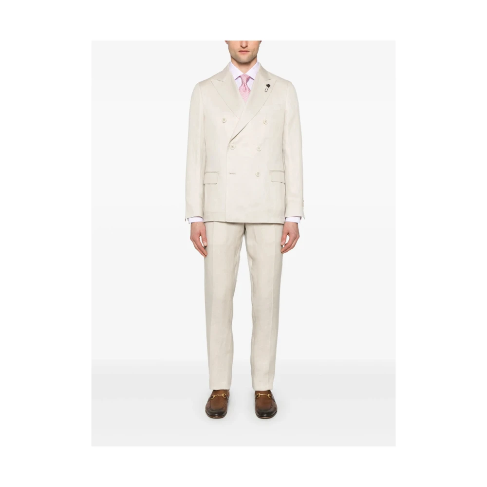 Lardini Beige Double-Breasted Knoopsluiting Pak Beige Heren