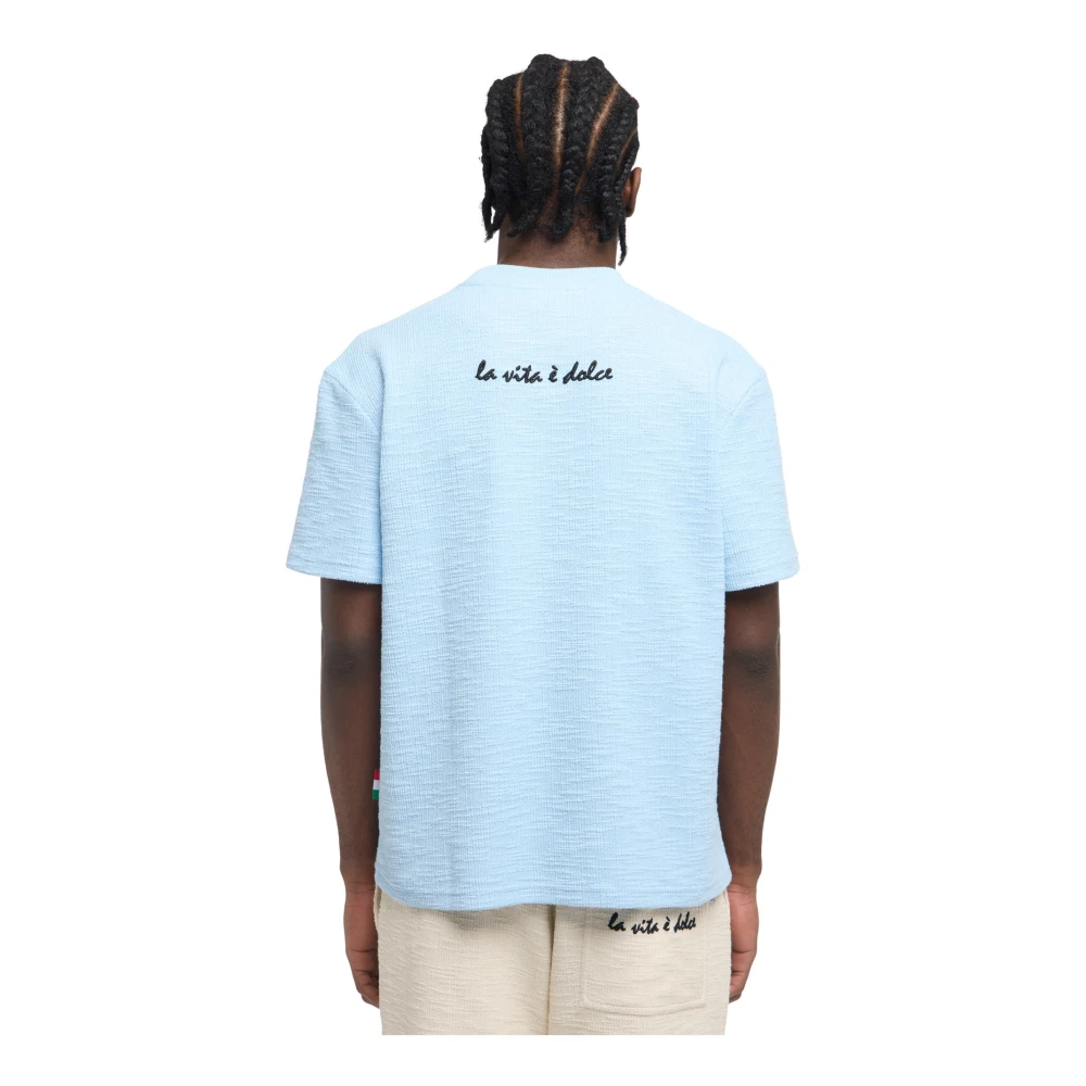 carlo colucci Bouclé T-shirt met textuureffect Blue Heren