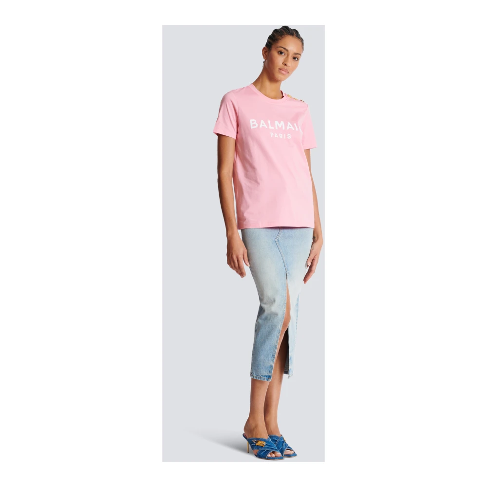 Balmain T-shirt met Parijs print Pink Dames