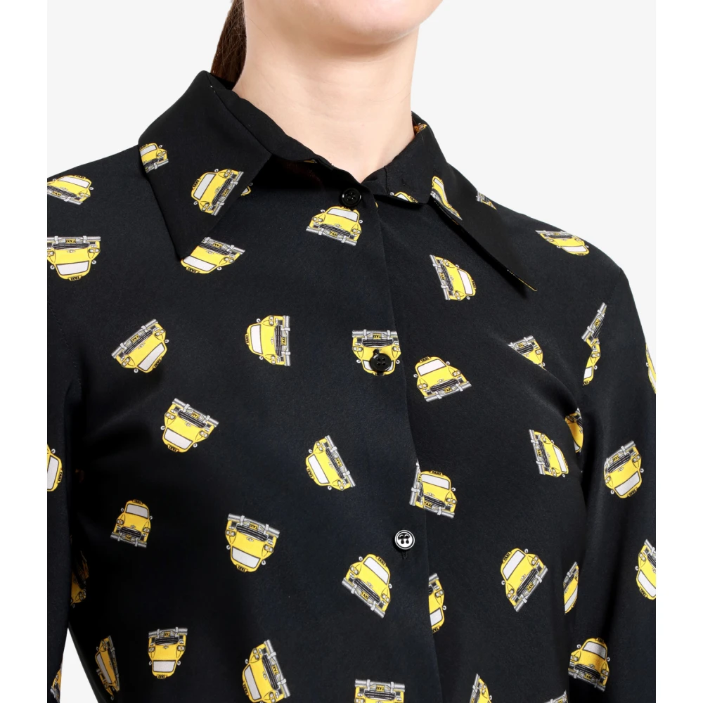 Erika Cavallini Zwarte getailleerde blouse met puntkraag Black Dames