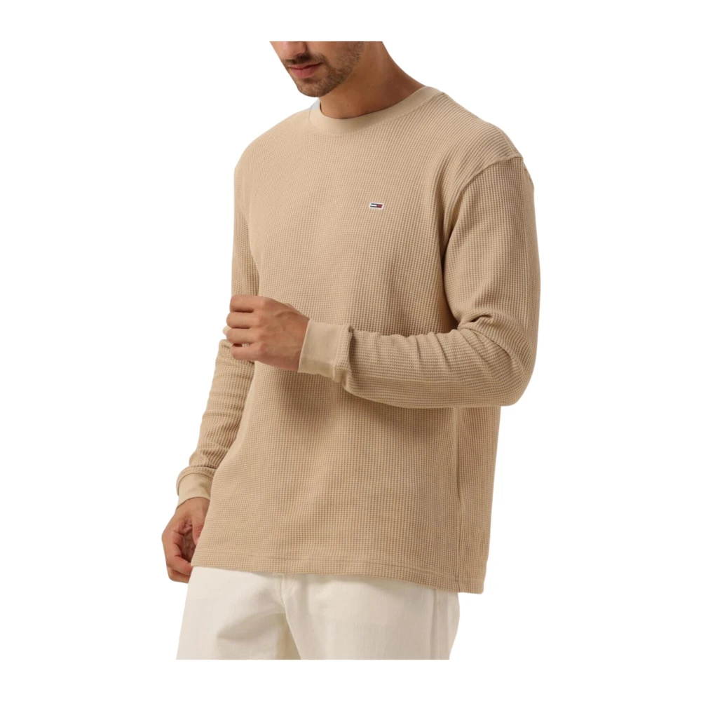 Tommy Jeans Heren Wafel Lange Mouw Tee Beige Heren