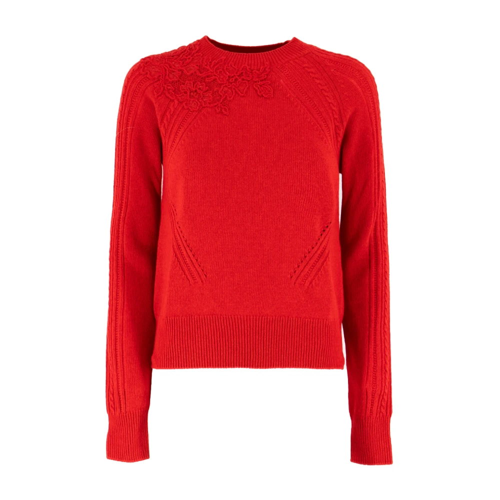 Ermanno Scervino Fijn Gebreide Bloemen Trui Red Dames