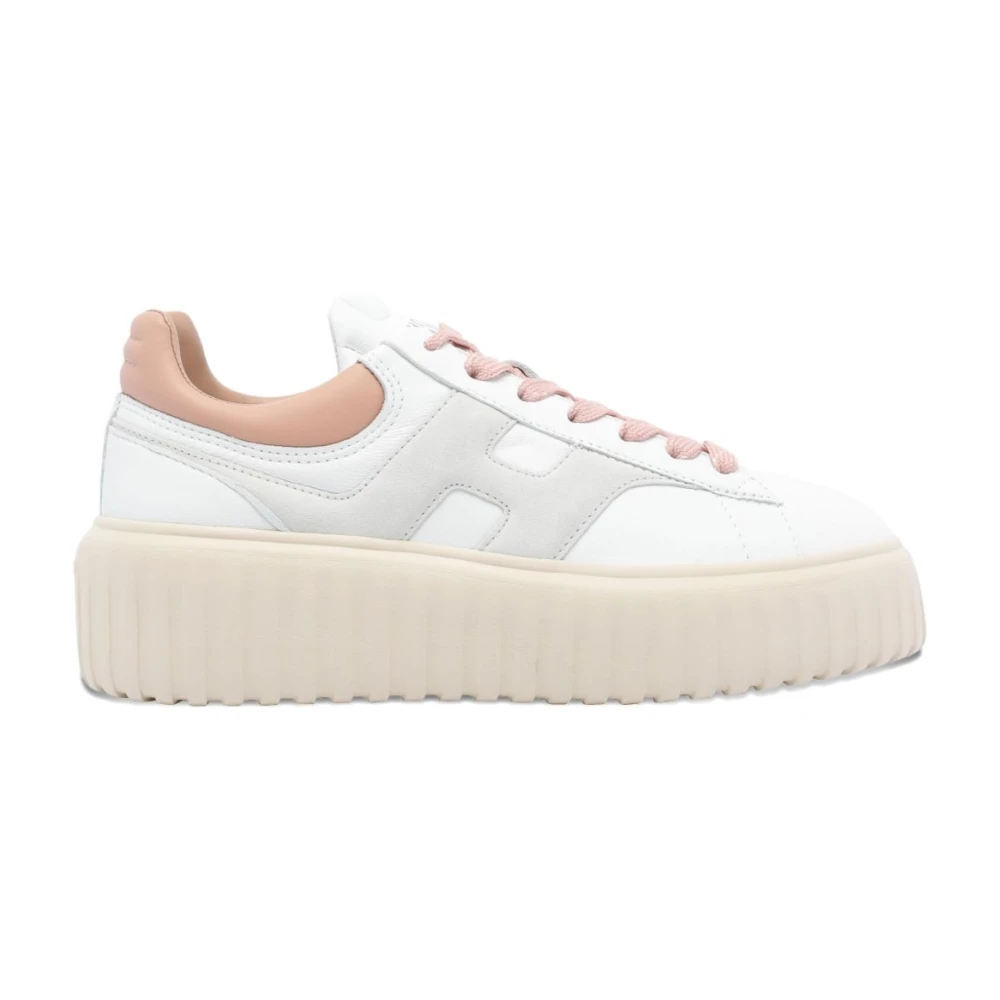 Hogan Witte Leren Sneakers met H Logo Dames Schoenen Roze