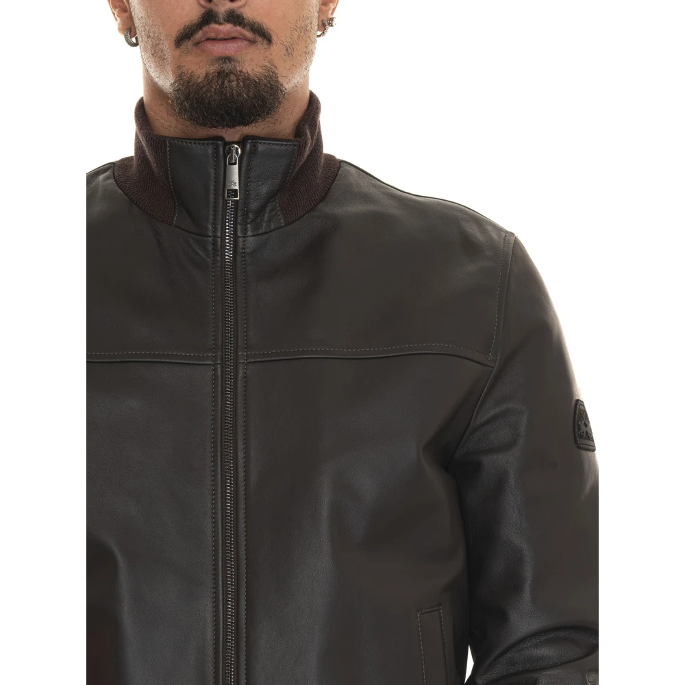 LA MARTINA Leren Bomberjack met Gebreide Details Brown Heren