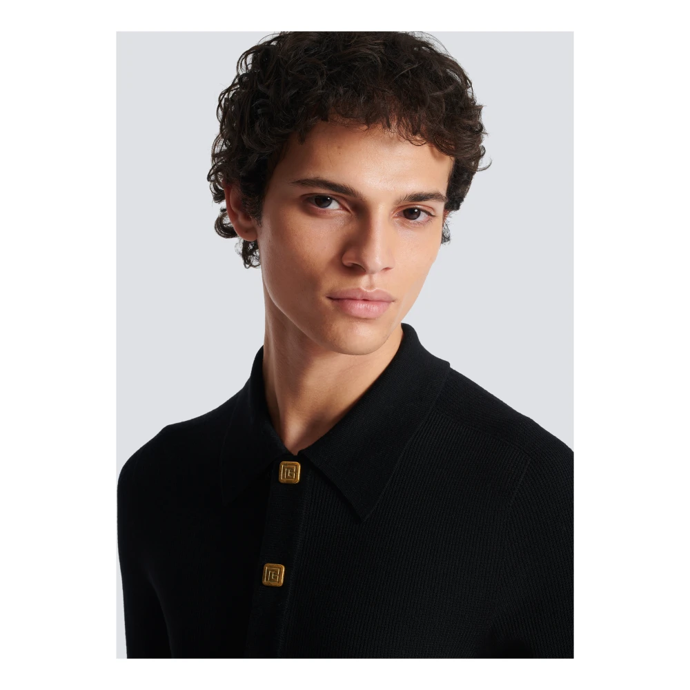 Balmain Wol PB knoopsluiting polo shirt Black Heren