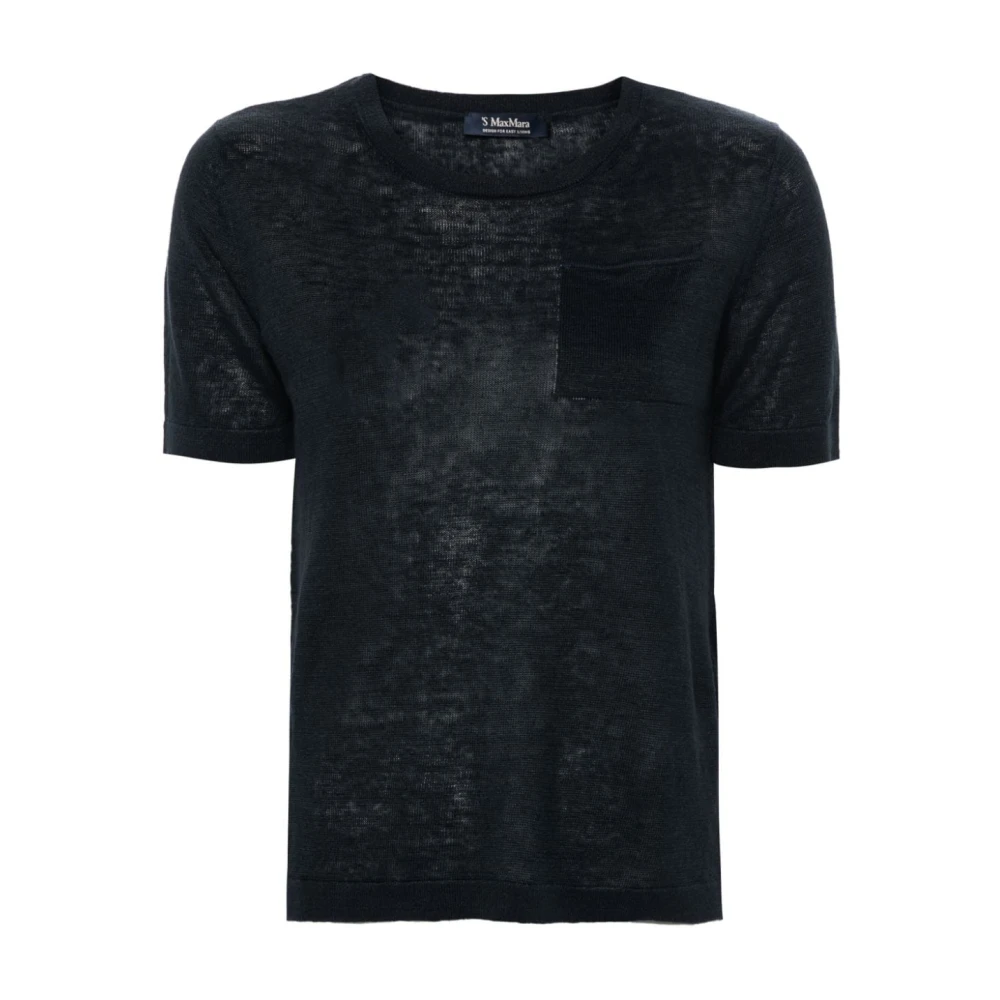 Max Mara Blå Linne T-shirt med Ficka Blue, Dam