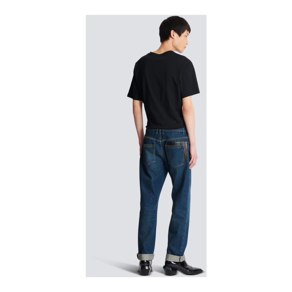 Balmain Straight-leg jeans met leren zakken Blue Heren