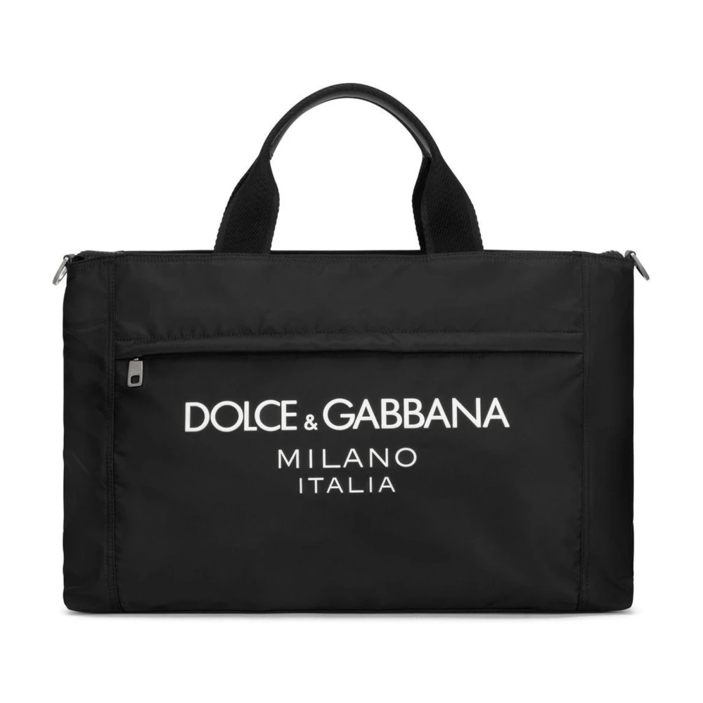 Dolce & Gabbana Herren Schwarz Logo-Print Nylon-Tragetasche