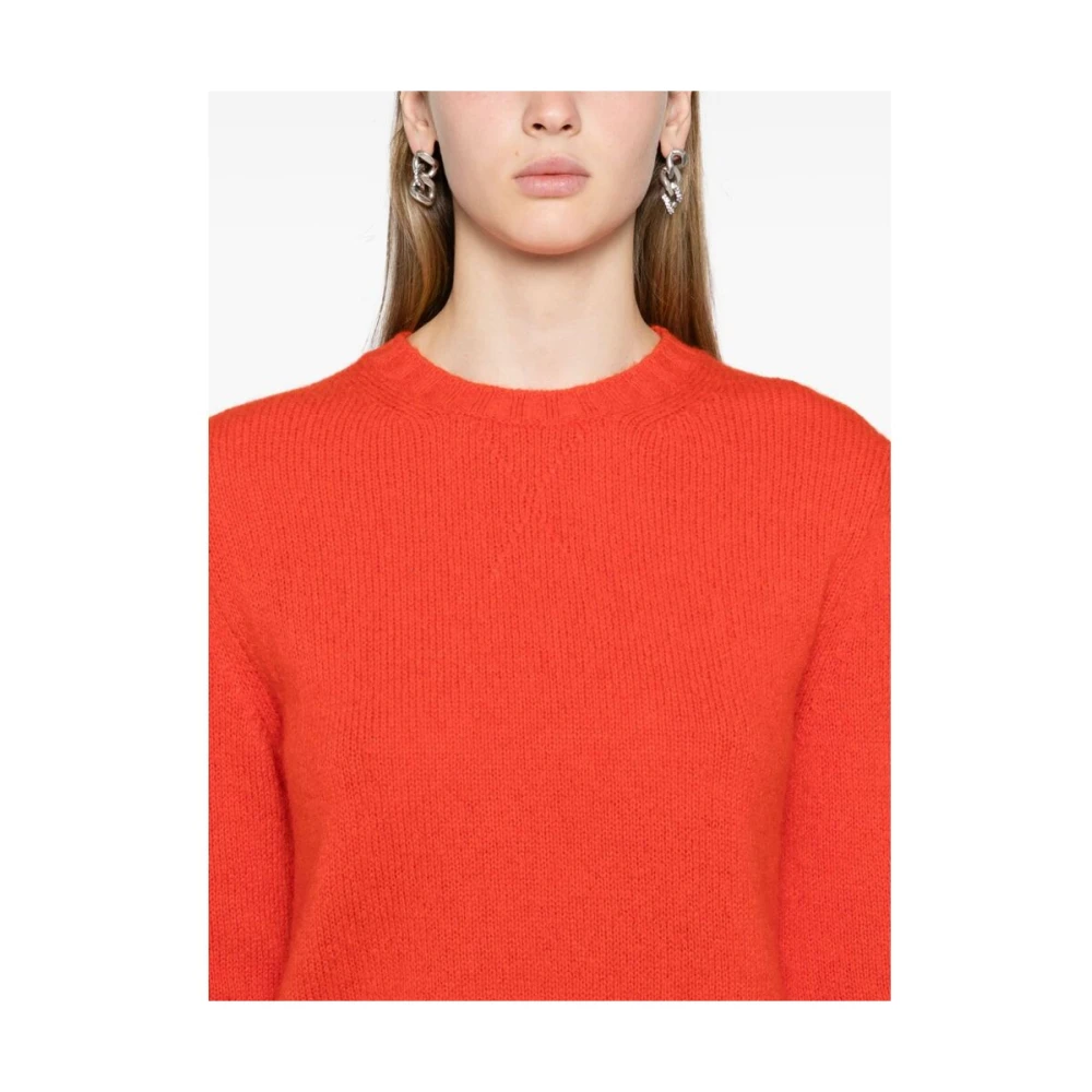 Jil Sander Klaproos Rood Wollen Mix Gebreide Trui Red Dames