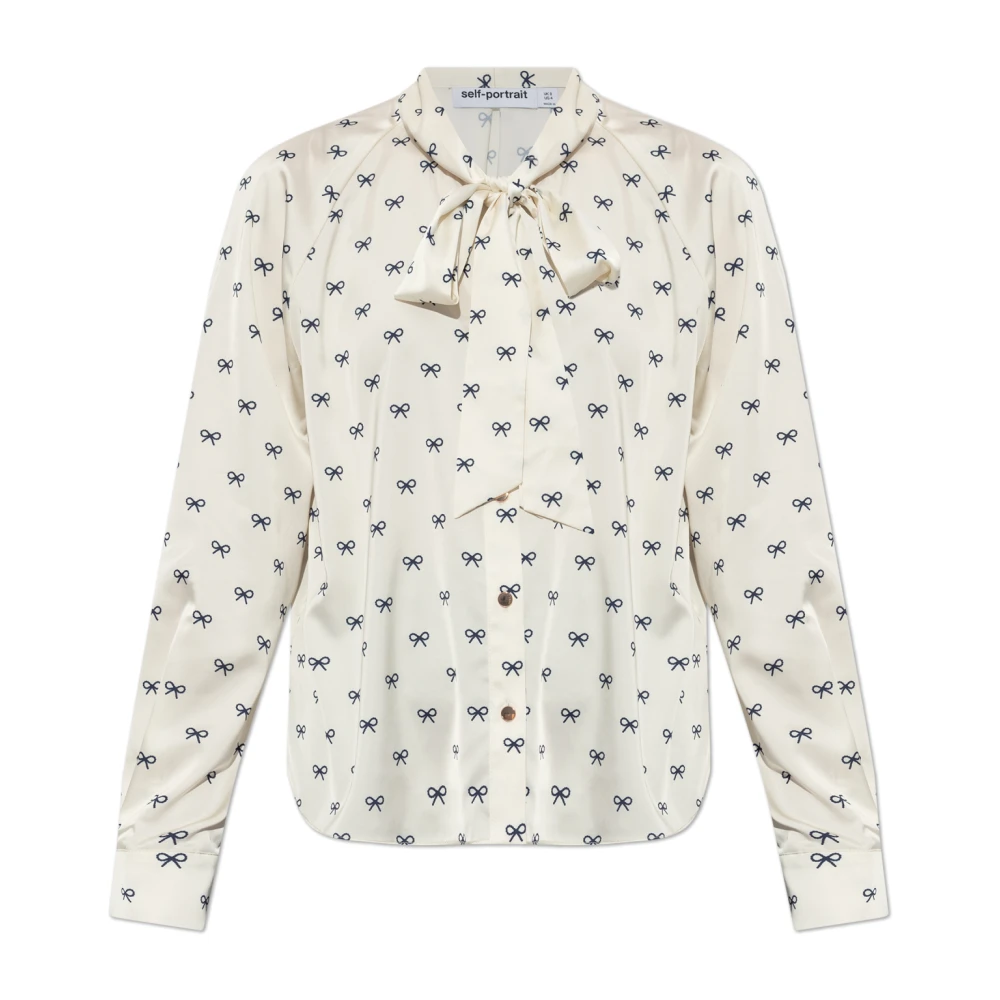 Self Portrait Vrouw Beige Shirt Met Decoratieve Strik Bij De Halslijn