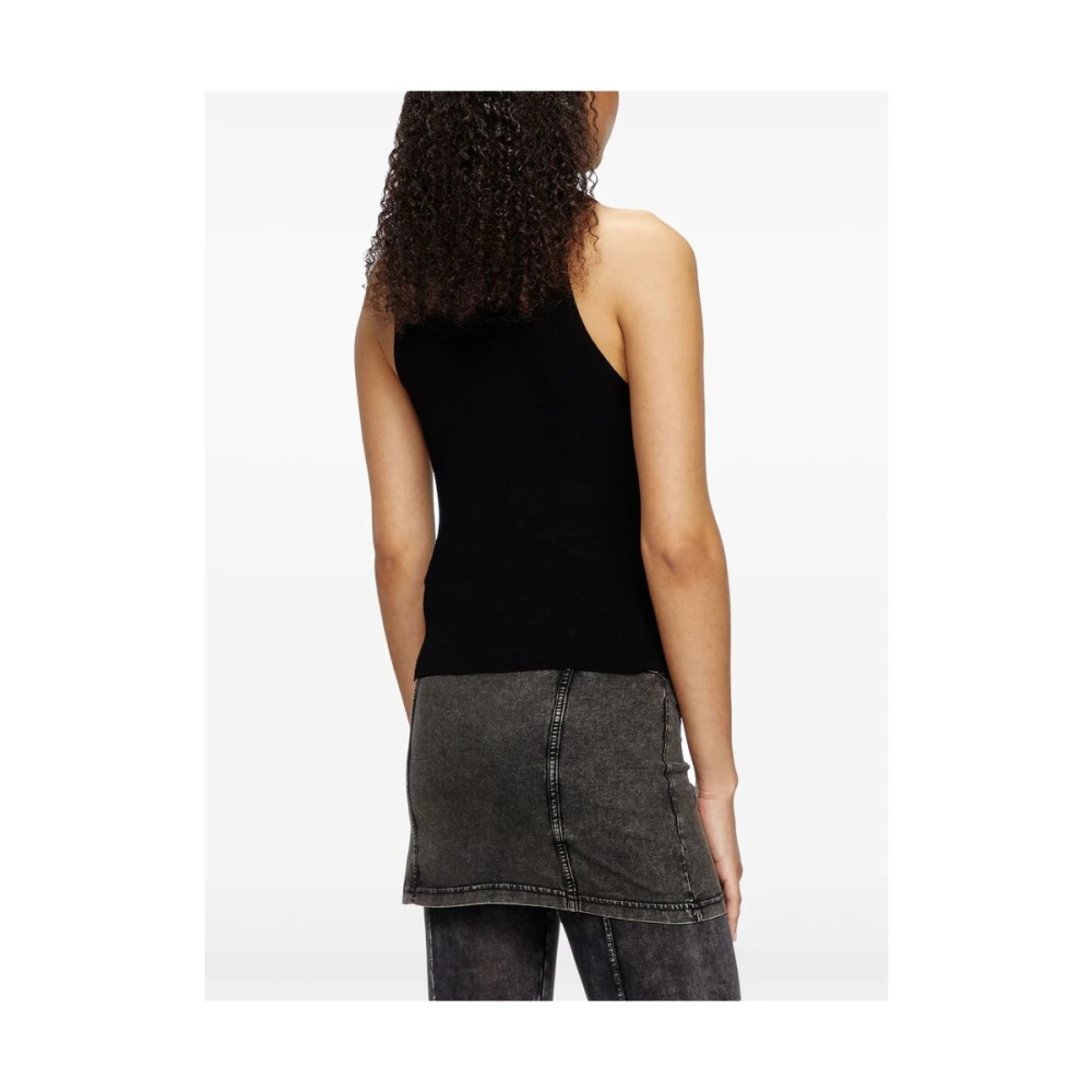 Diesel Zwarte Geribbelde Crew Neck Mouwloze Sweater Black Dames