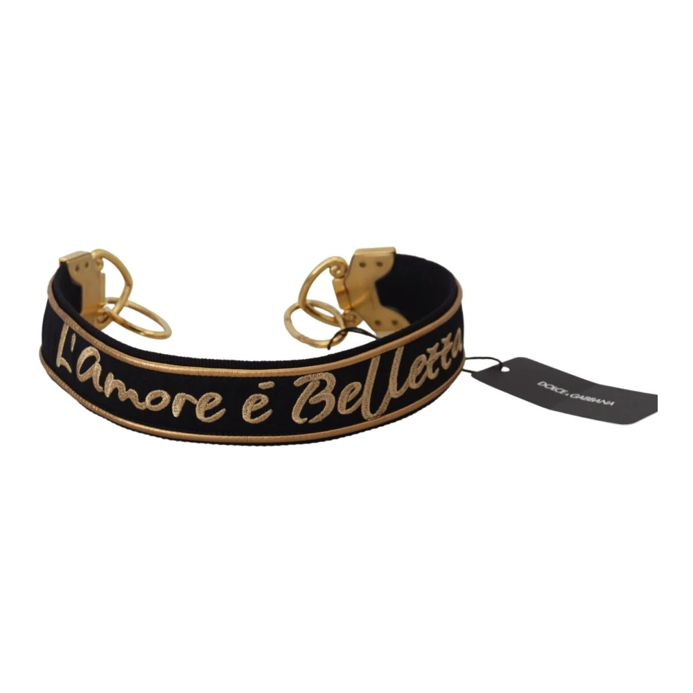 Dolce & Gabbana Zwarte Gouden Logo Print Messing Tas Schouderband Multicolor Dames
